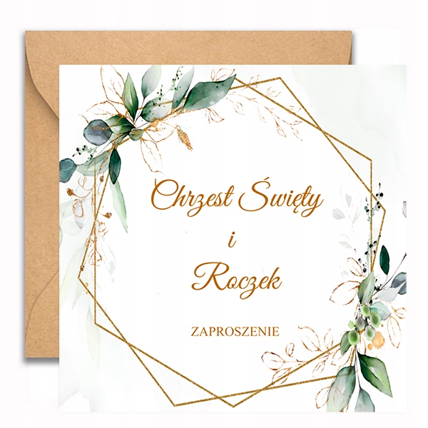 ZAPROSZENIA NA CHRZEST I ROCZEK 1szt KOPERTA LISTKI ZIELONE 150