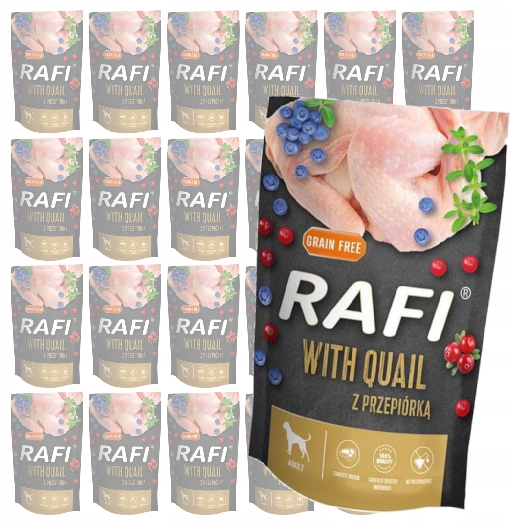 Rafi 24x500 g Vlhké Krmivo pro dospělé psy s brusinkovou křepelkou a borůvkou