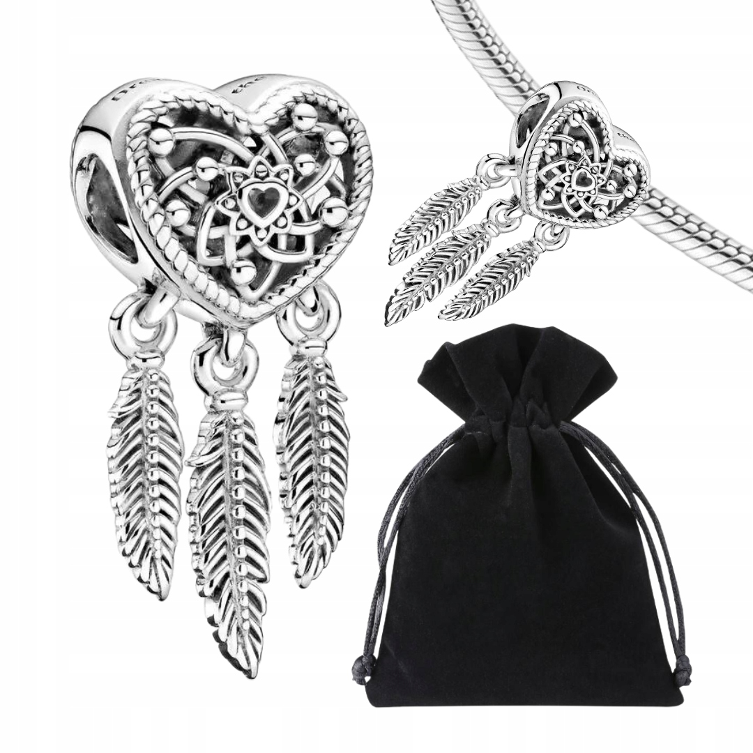 CHARMS ZAWIESZKA ŁAPACZ SNÓW SERCE + WORECZEK