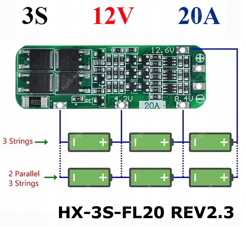 Moduł ładowania płytka pcb 3S 18650 20A 12V REV2.3