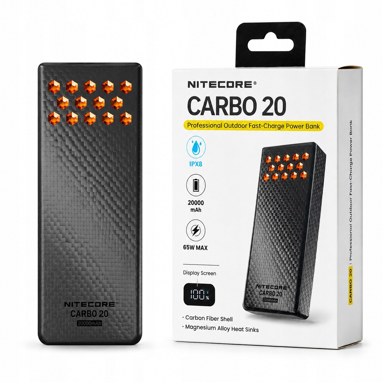 Nitecore CARBO20 Orange – Ultralight Powerbank 20000 mAh 65W IPX8 Usb-c x2