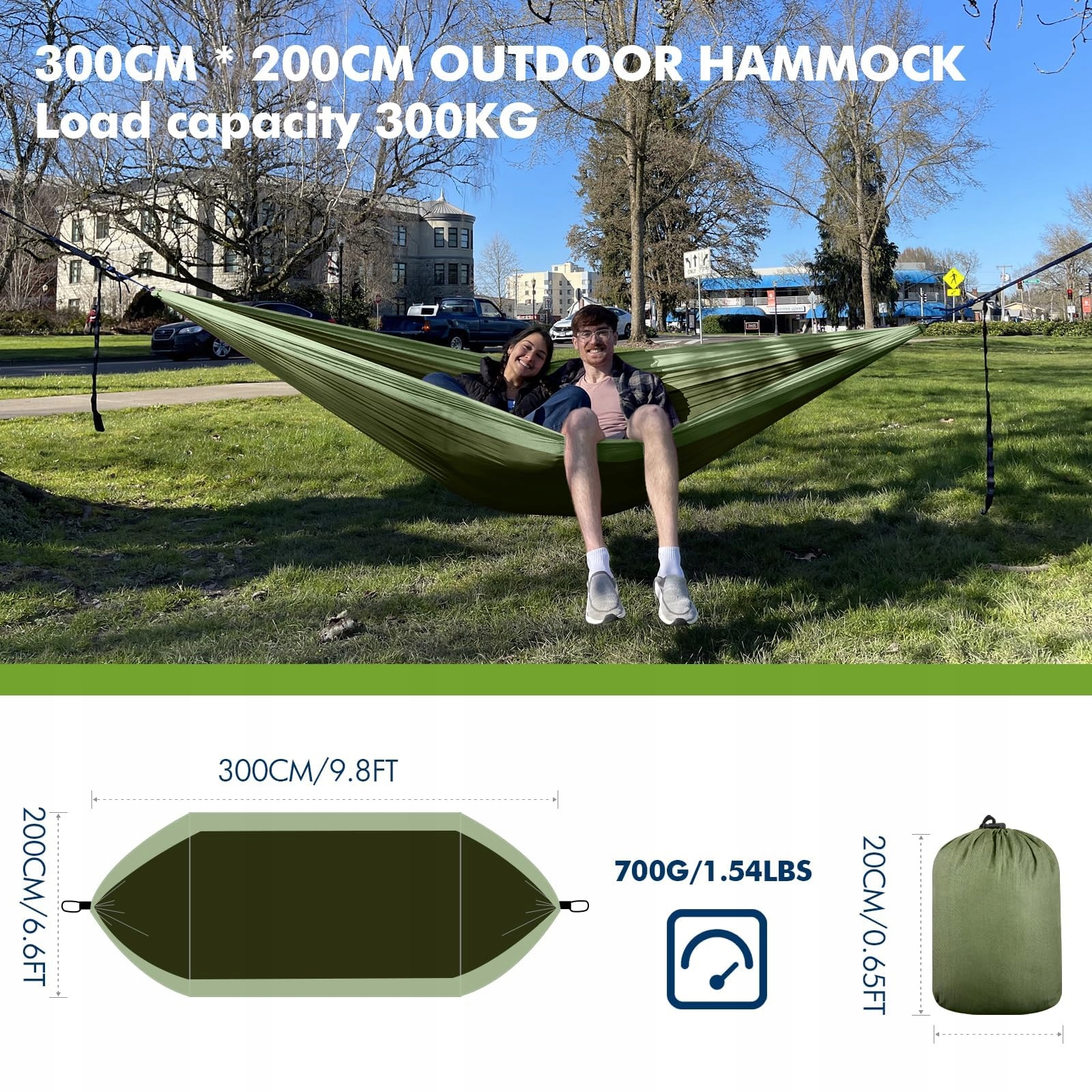 ULTRALEICHT HAMMOCK DLA 2 OSÓB NYLON 300x200cm DO 300kg CAMPING OGRÓD PLAŻA — miniatura 5