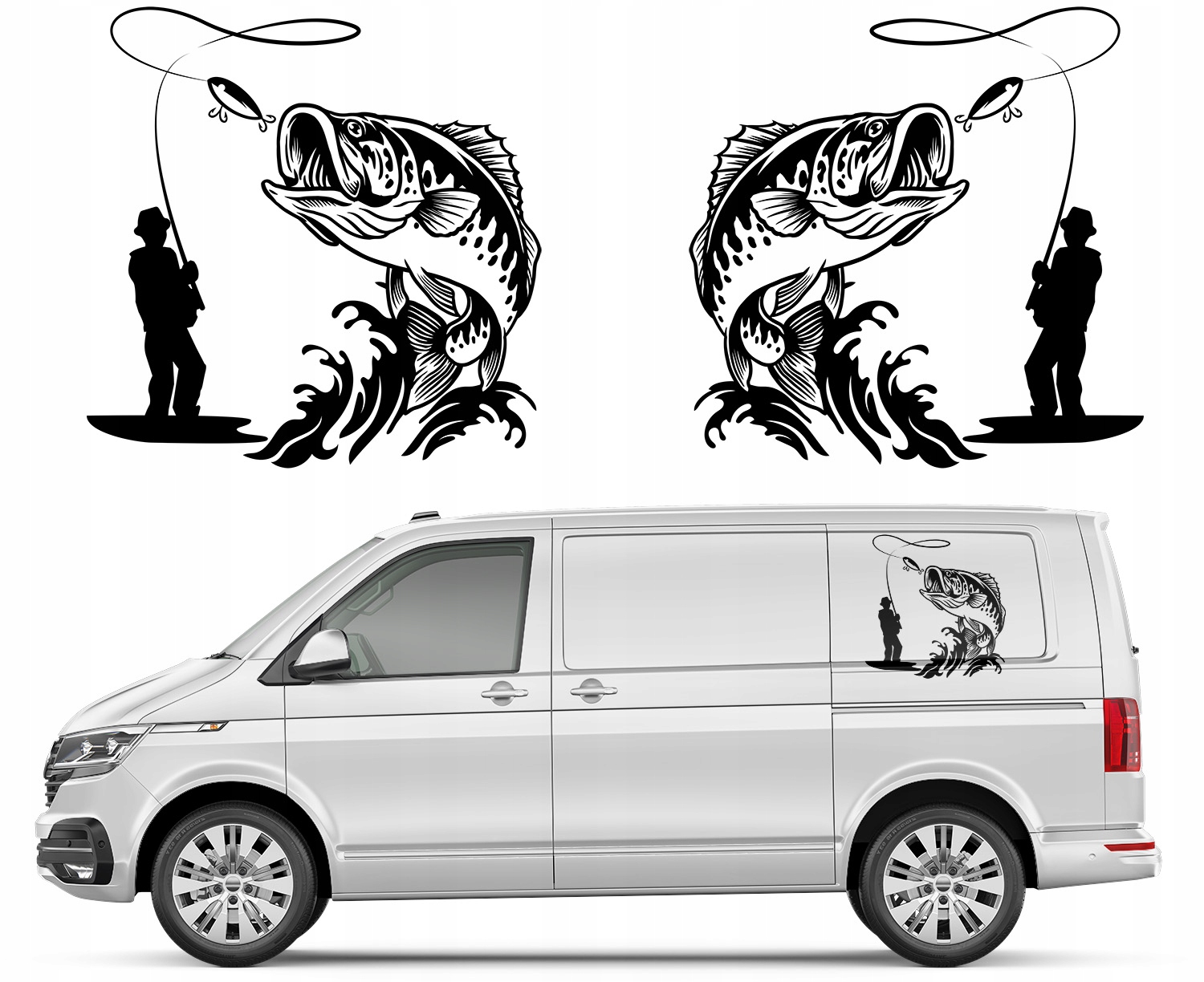 2x Samolepky na auto Motiv Rybář 39x40 cm