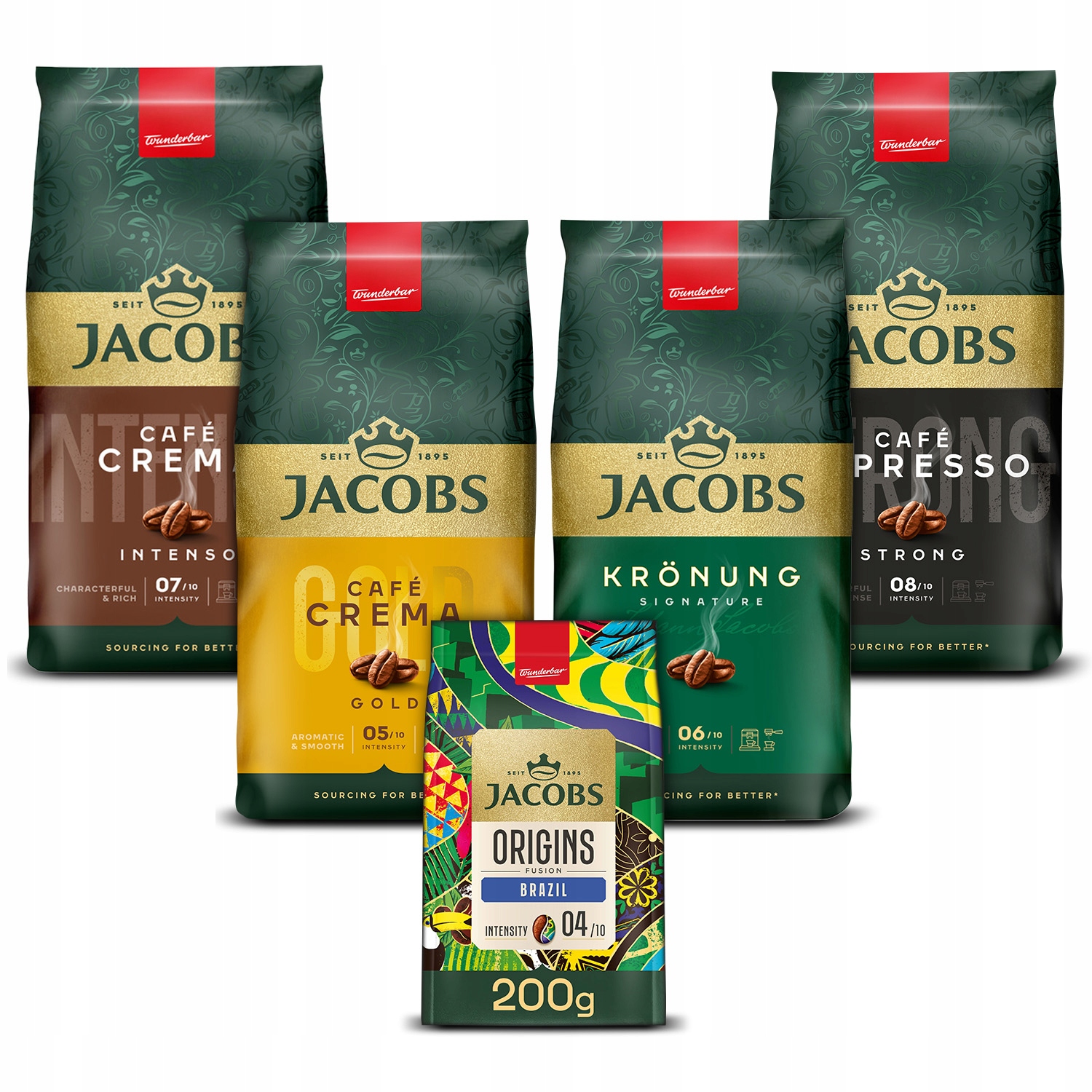 Kawa ziarnista Jacobs Crema,Intenso, Kronung, Espresso 4x 1kg 200g
