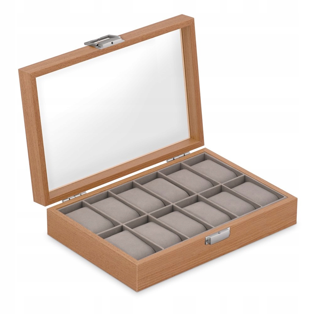 SZKATUŁKA NA ZEGARKI ORGANIZER PUDEŁKO ETUI Z GRAWEREM 12 szt + GRATIS Model SZKATUŁKA NA ZEGARKI Z GRAWEREM DREWNIANA
