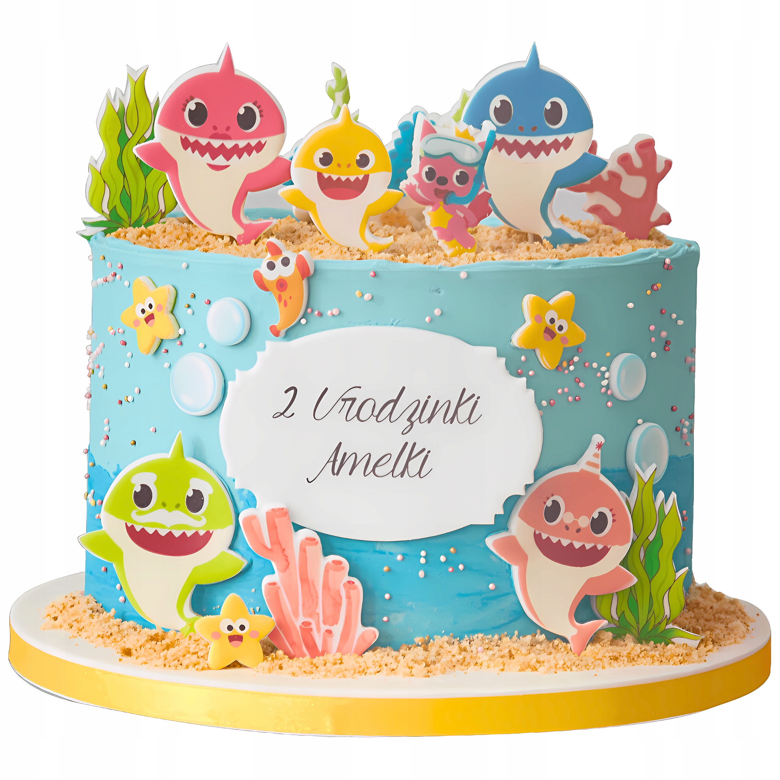 Levně Sada dekorací na dort Baby Shark 19 El 2D figurky cukrové oplatky ozdoba