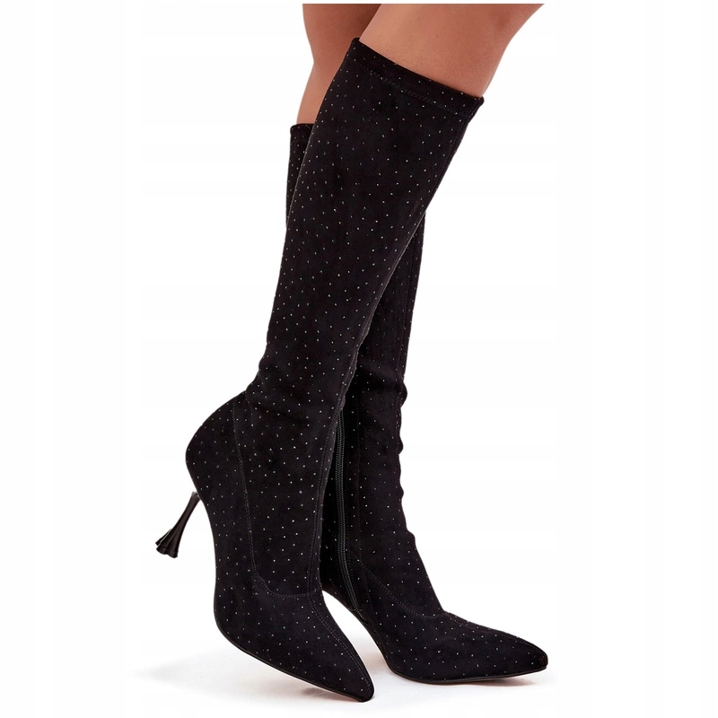 Dámské Kozačky Eko Semiš Špendlík Zdobení Na Zip D&a JC52-883 Černé 39