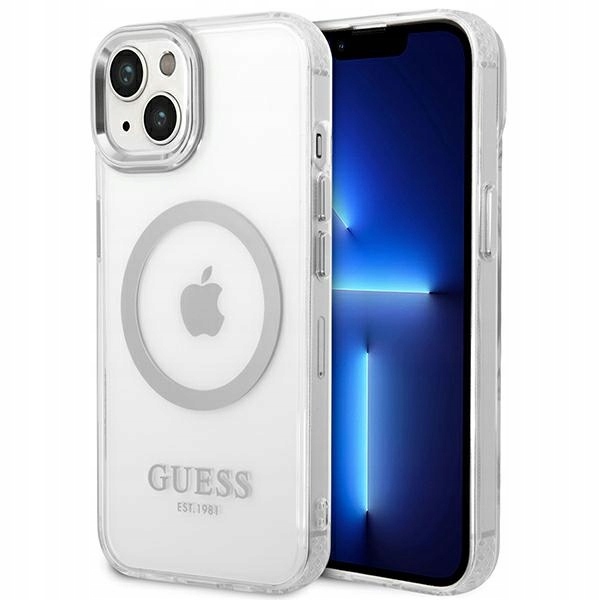 Etui Guess do iPhone 15, iPhone 14, iPhone 13, Srebrny, MagSafe