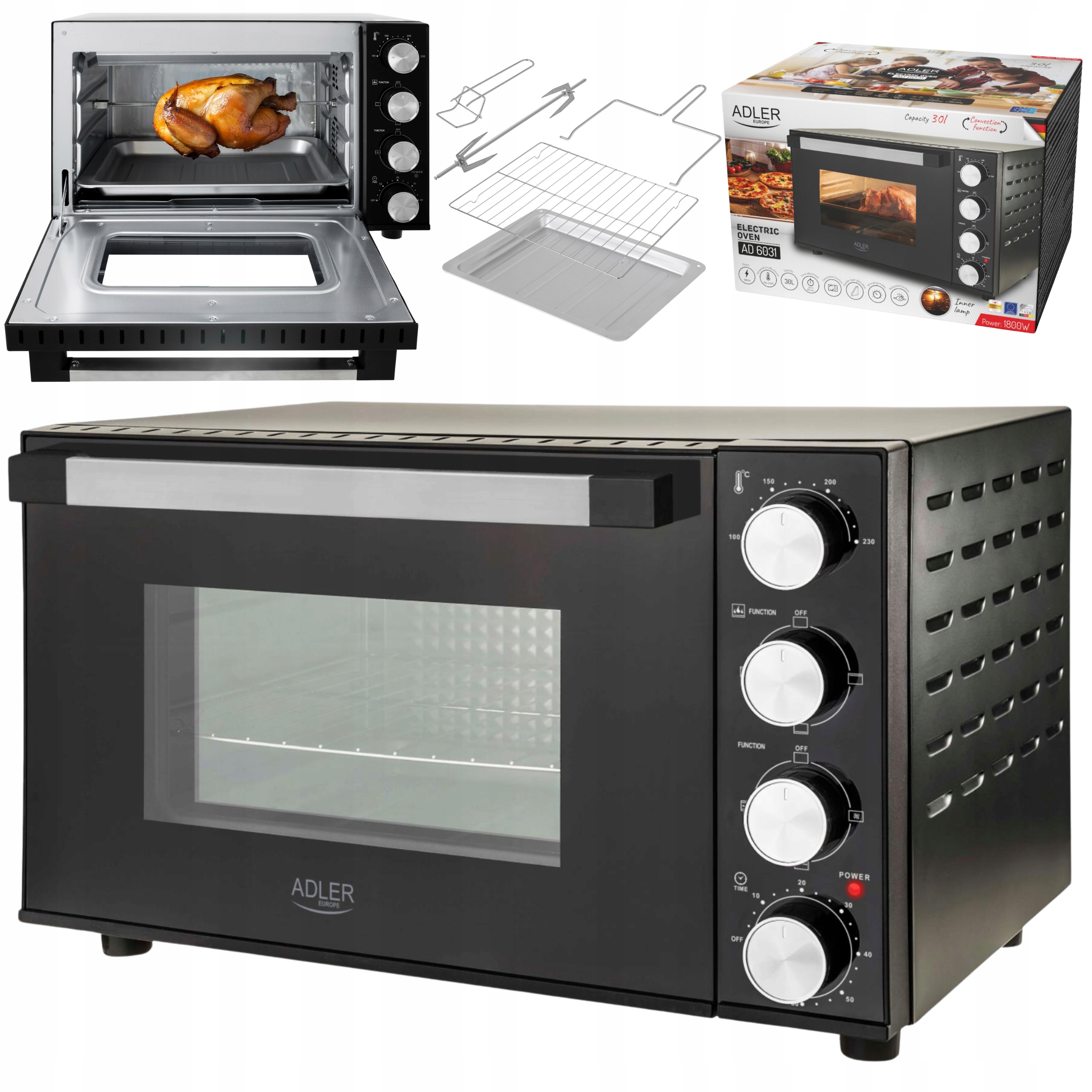 Elektrická rúra 30L Rožen Rošt Plechová tácka Minutnik 100-230°C Adler