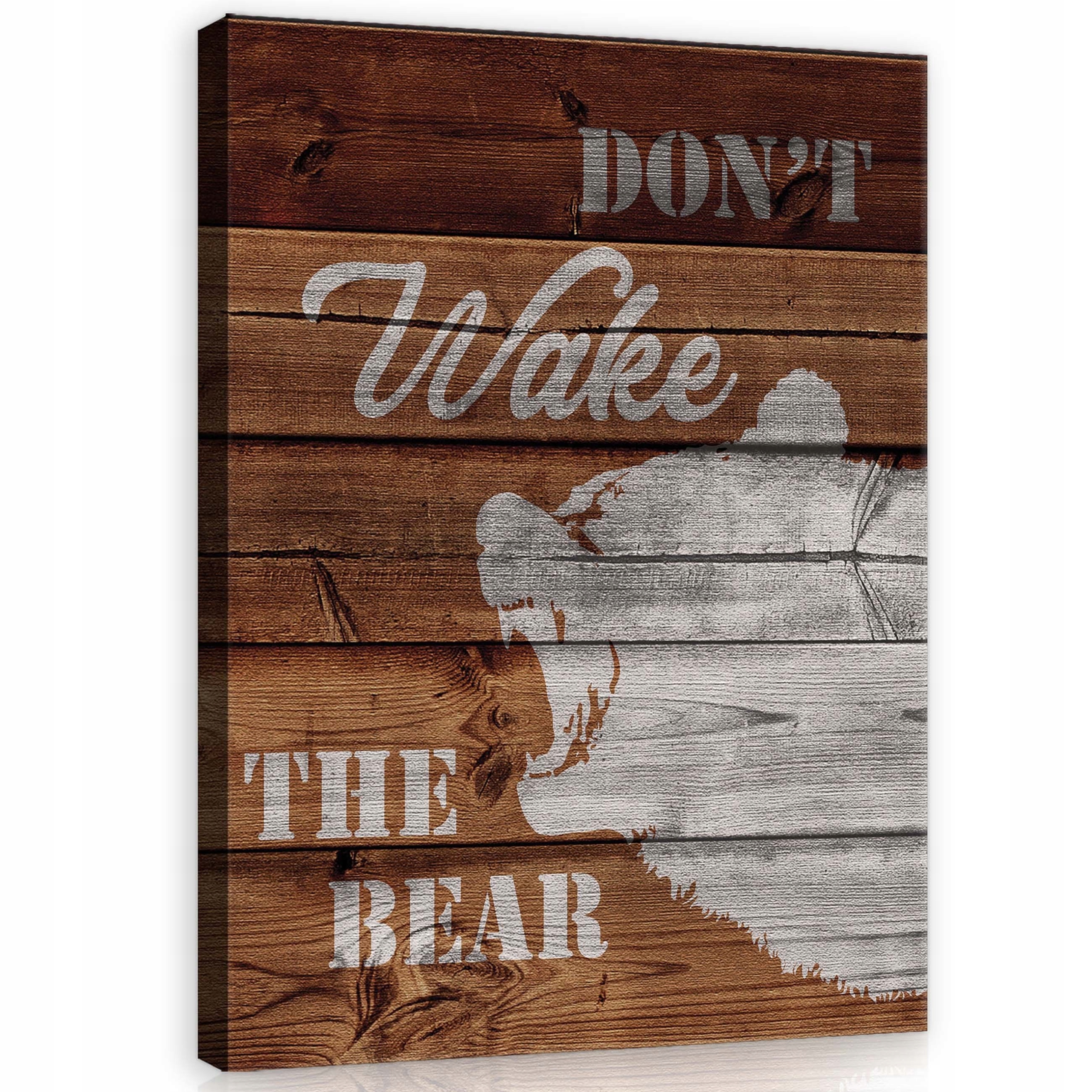 Obraz 60x80 Don't Wake The Bear medvěd sen zimní les strom nápis humor