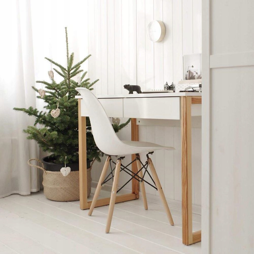 Biurko Białe Skandynawskie Drewniany Stelaż 120 cm Kolor blatu biały