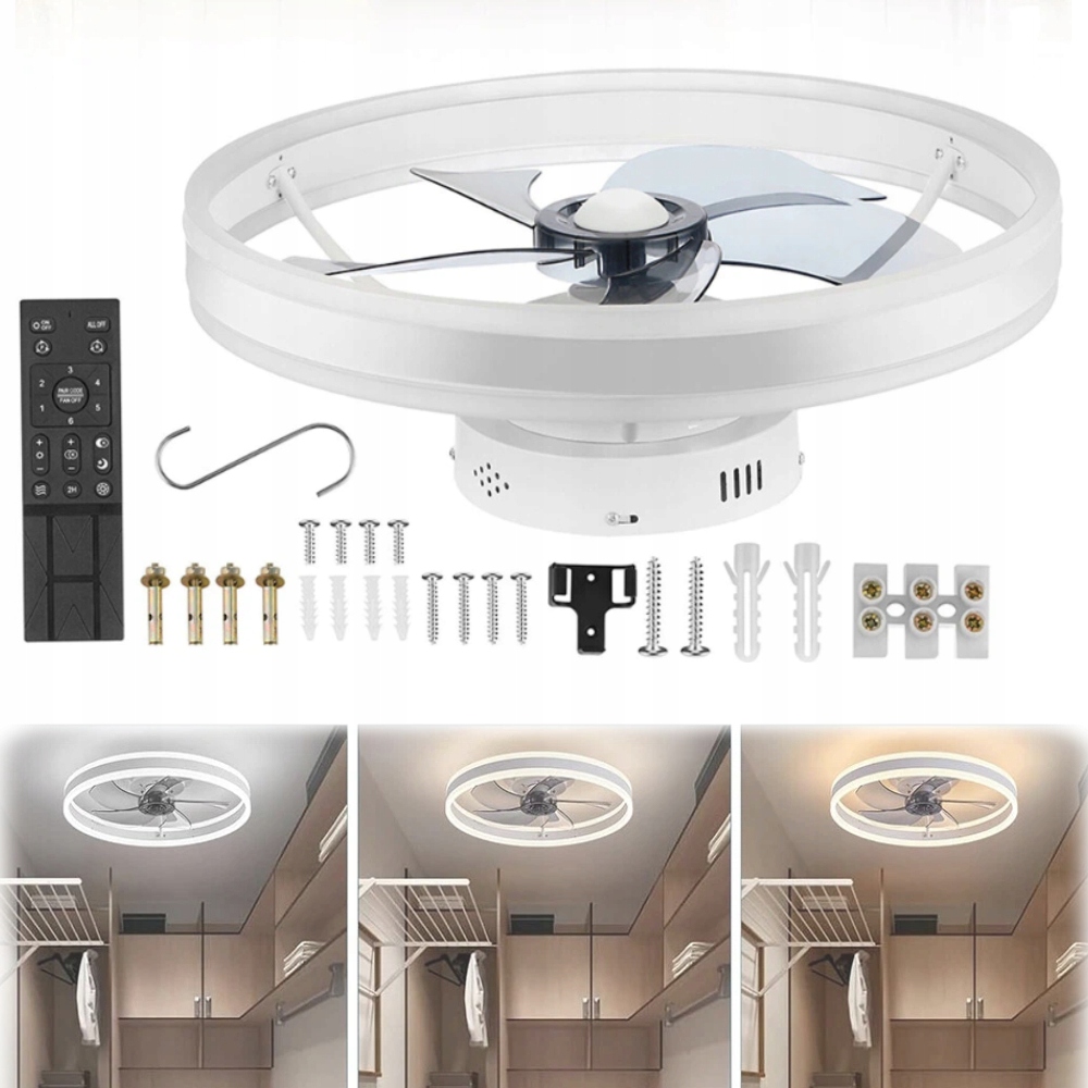 Stropní ventilátor s Led osvětlením, tichý ventilátor Dálkový Ovladač, Aplikace Set