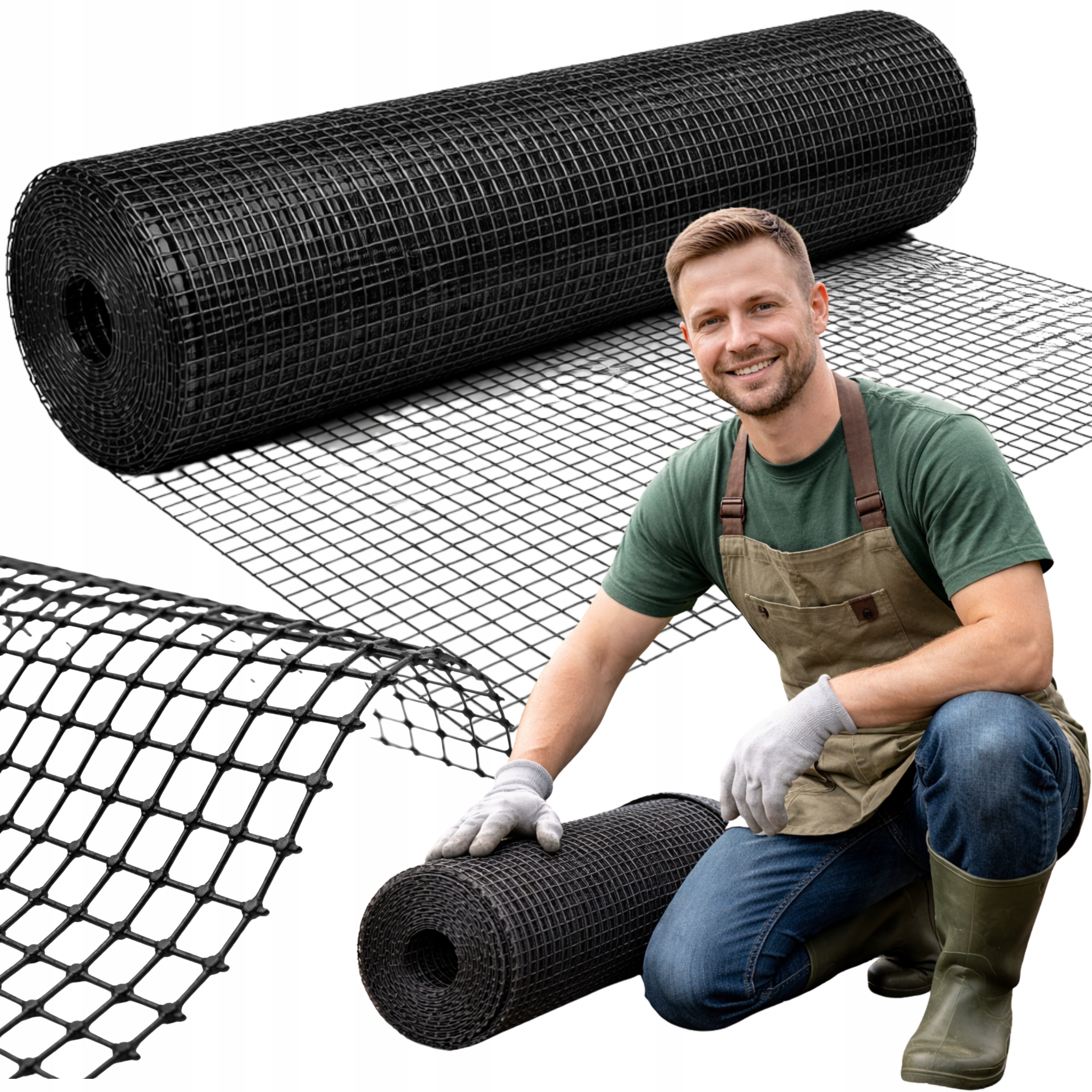 Siatka Ogrodzeniowa Plastikowa Oczka 15x15 mm Pcv Budowlana Czarna 06x50m