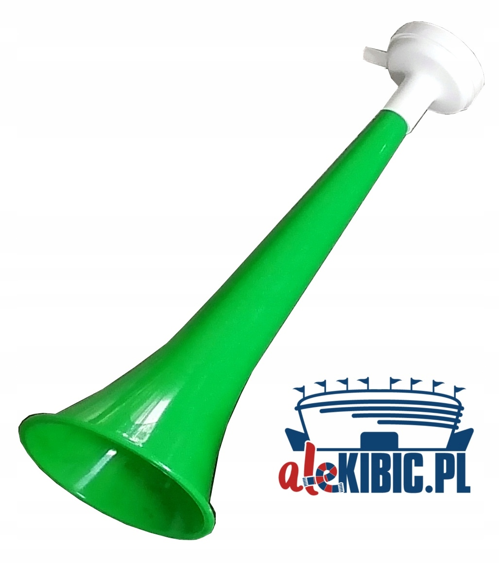 

Trąbka kibica biało zielona wuwuzela doping