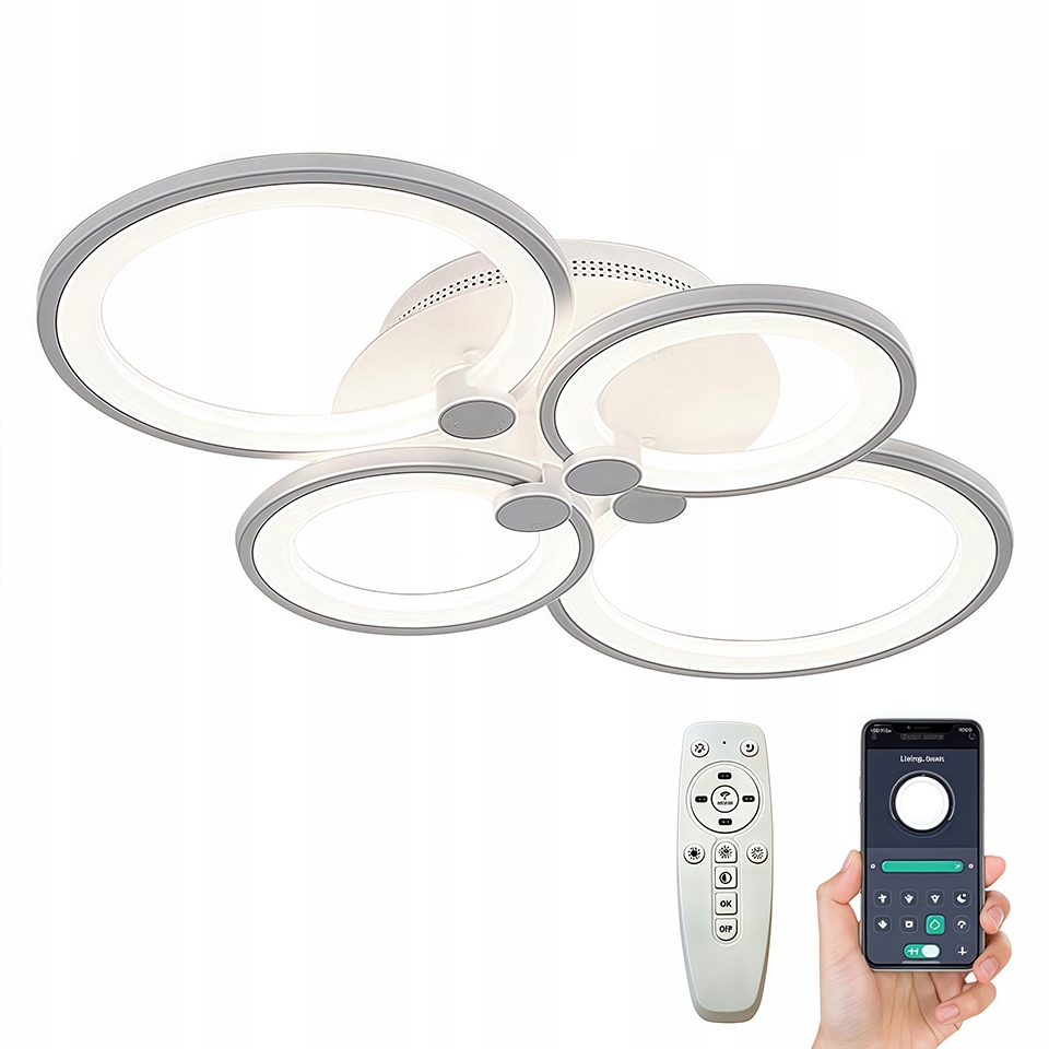 Lampa Wisząca Sufitowa Nowoczesna Bialy Led Plafon Żyrandol 76W Z Pilotem