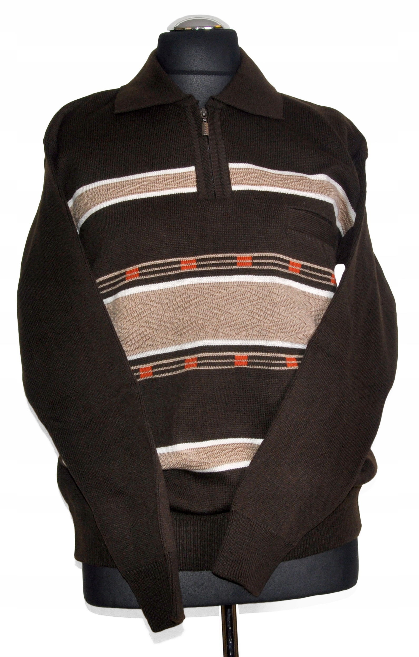 SWETER MĘSKI CIEPŁY dzianina kołnierzyk