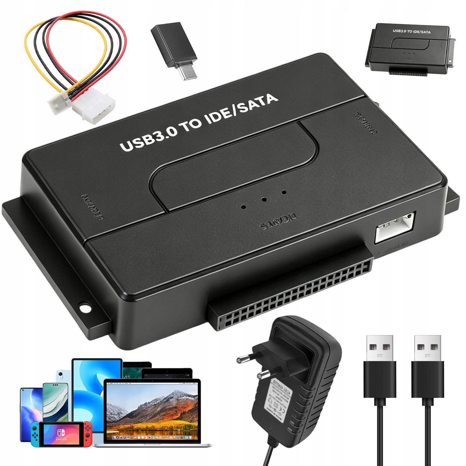Adapter Dysków Sata Hdd Ssd Ide 2,5 3,5" Usb 3.0 przejściówka Zasilacz