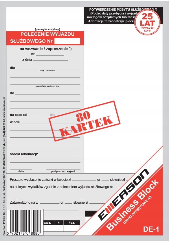 

Delegacja-polecenie wyjazdu służbowego A5 80k