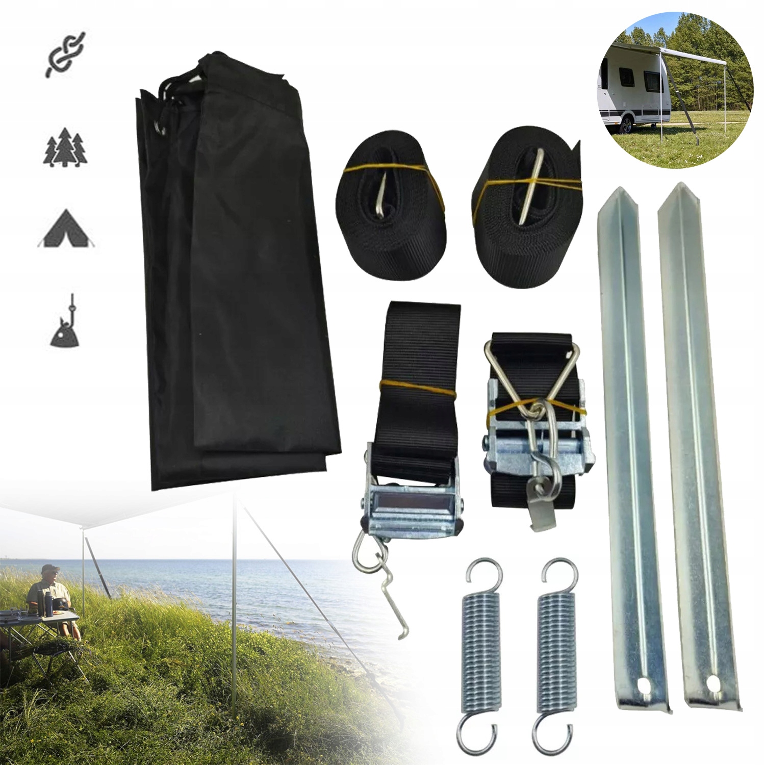 Sada Pro Upevnění Markýzy A Zastřešení Do Obytného Vozu, Pásů A Bouřkových Pásů