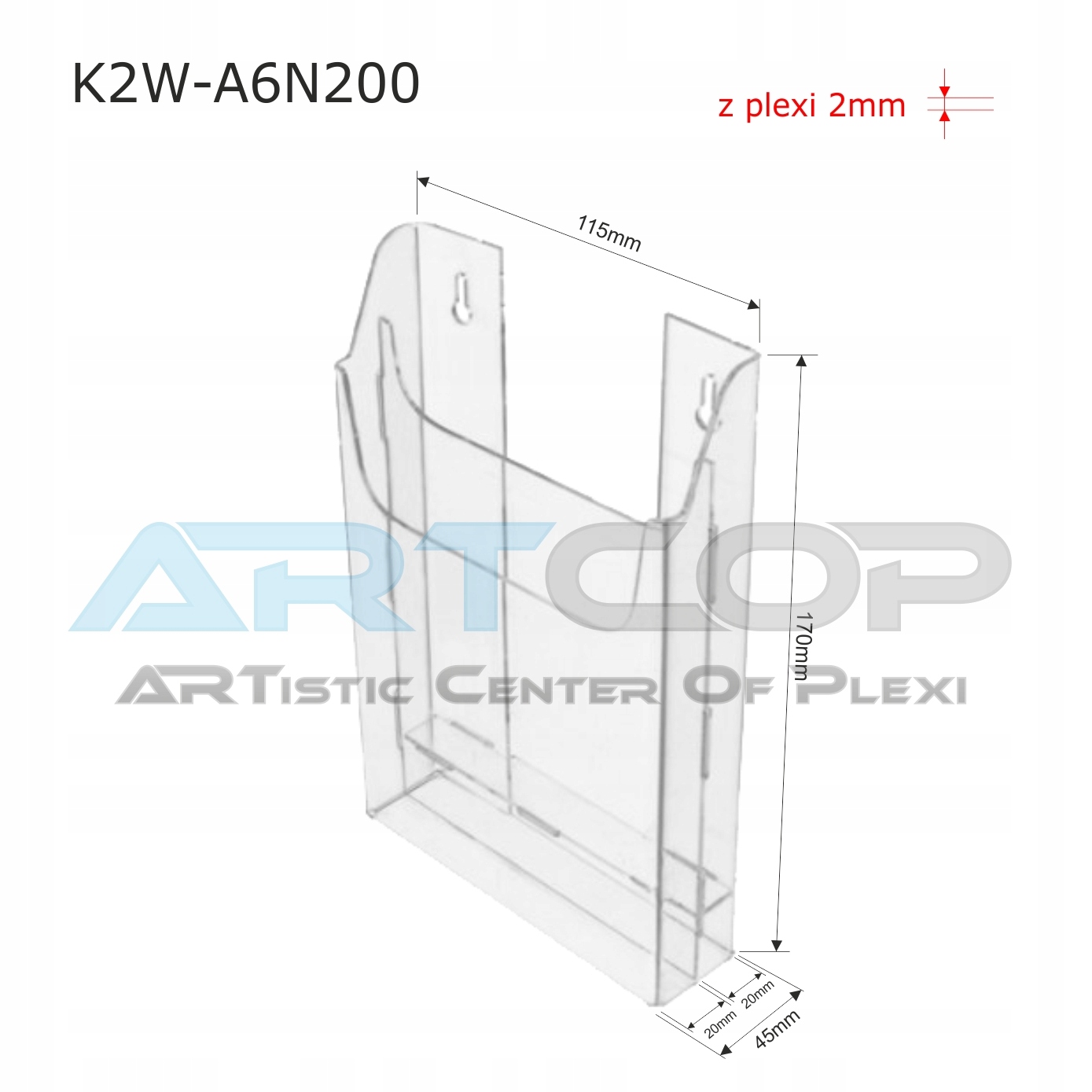 2xA6 Kieszeń wisząca Segregator na notatki z PLEXI Kod producenta K2W-A6N200