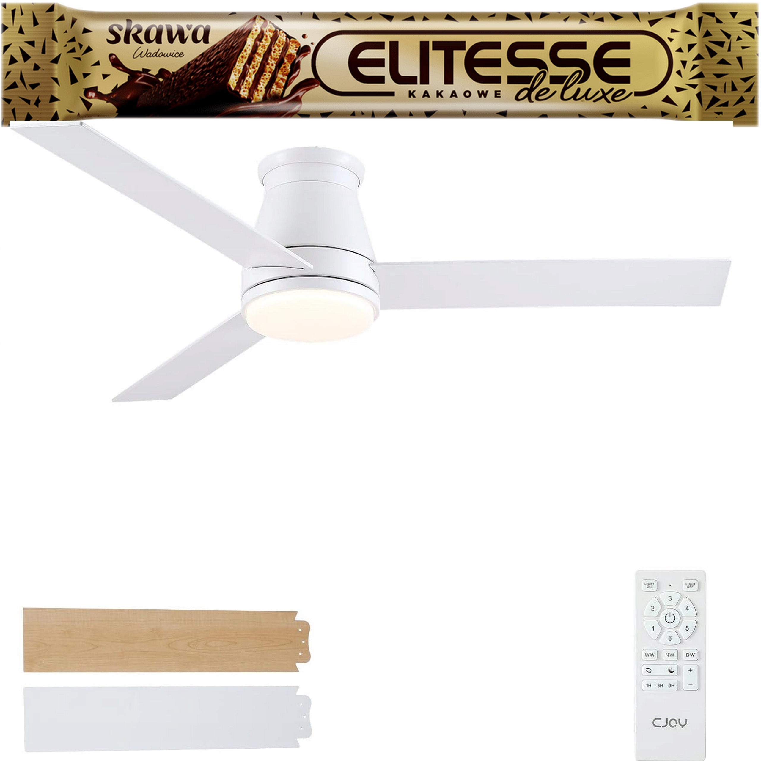 Cjoy Stropní Ventilátor Bílý Dřevo Led 132CM 6 rychlostí stmívatelný