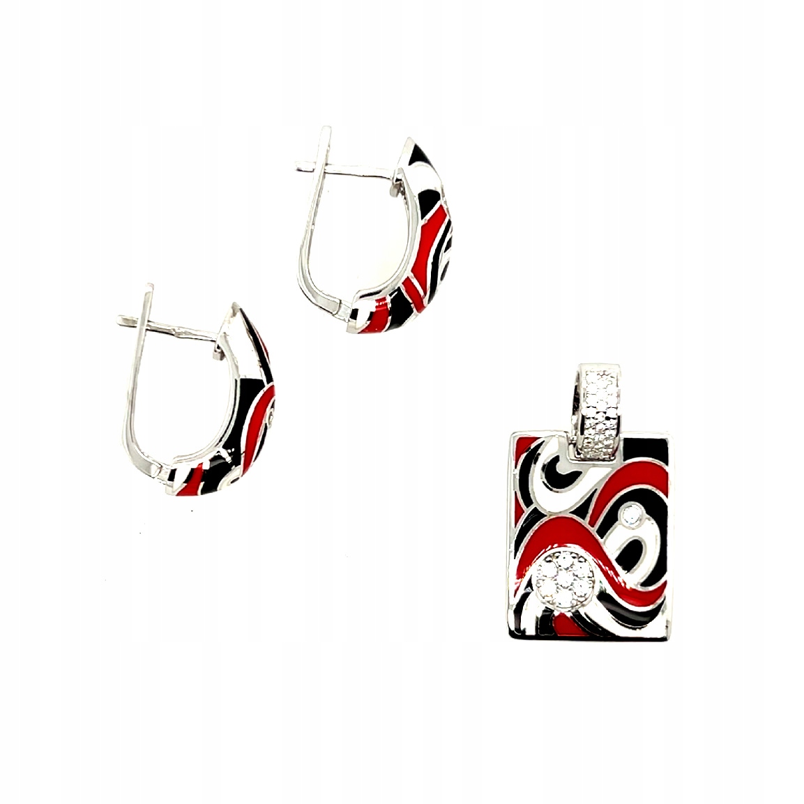 Tříbarevný komplet se smaltem a zirkony