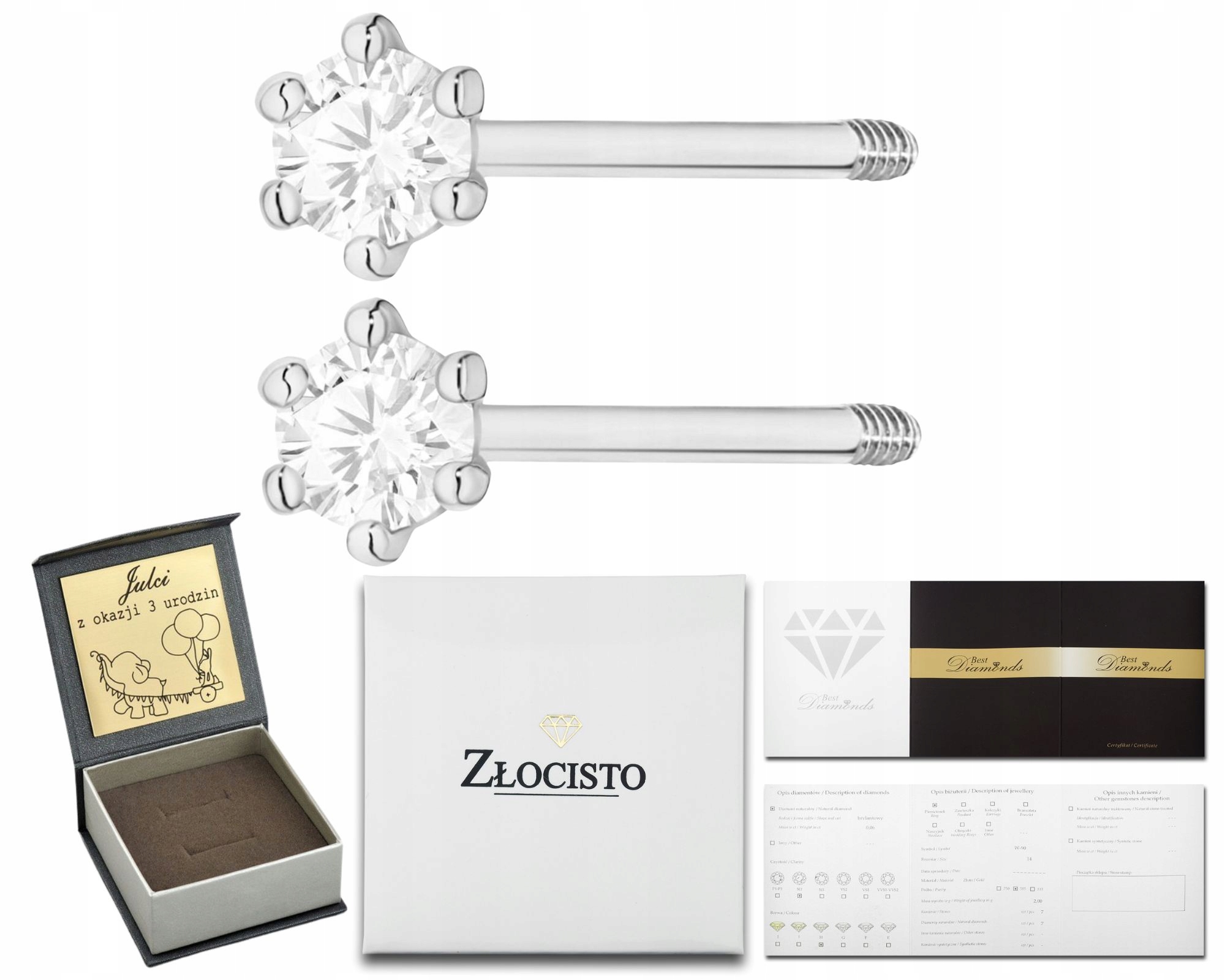 Bílé Zlaté Náušnice S Brilianty Na Šroubovací Tyčince, Jemné, Klasické