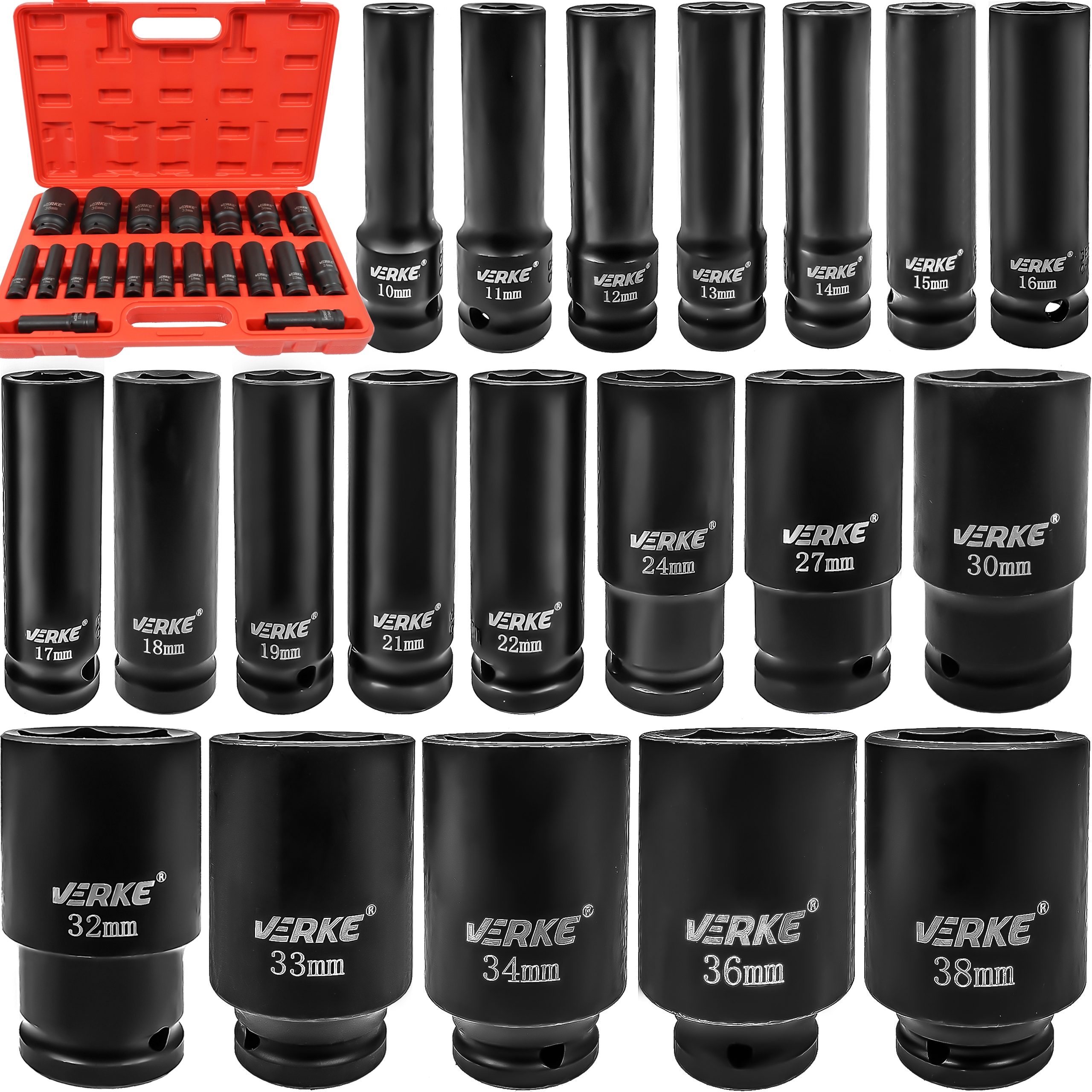 Nasadki Udarowe 1/2 Długie Zestaw Nasadek Kluczy Nasadowych 10-36-38mm