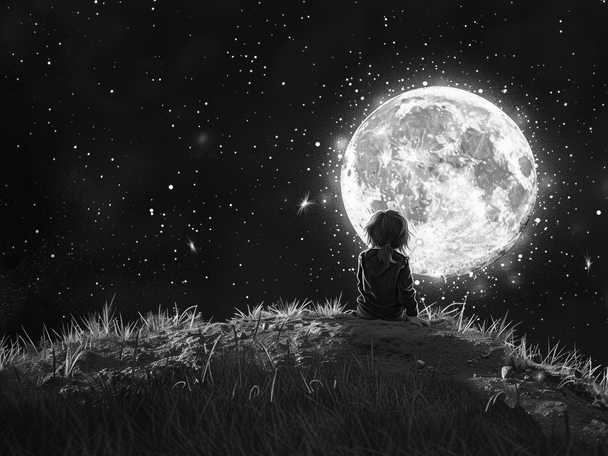Obraz Na Plátně Canvas Žena Dívka Nebe Vesmír Měsíc B&w 100x75
