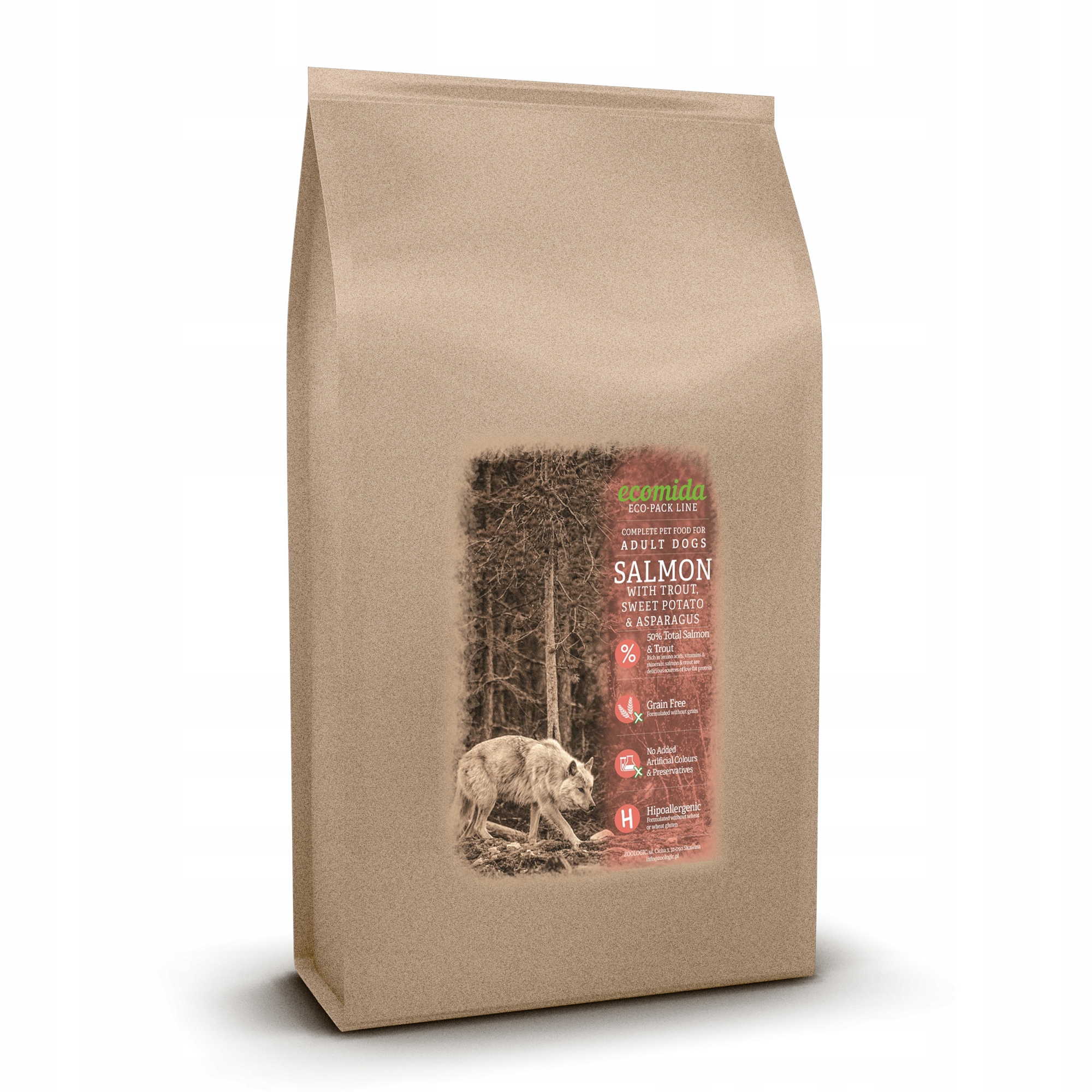 Levně Ecomida Bez obilovin Mono Losos 15 kg Hypoallergické suché krmivo Dospělý pes