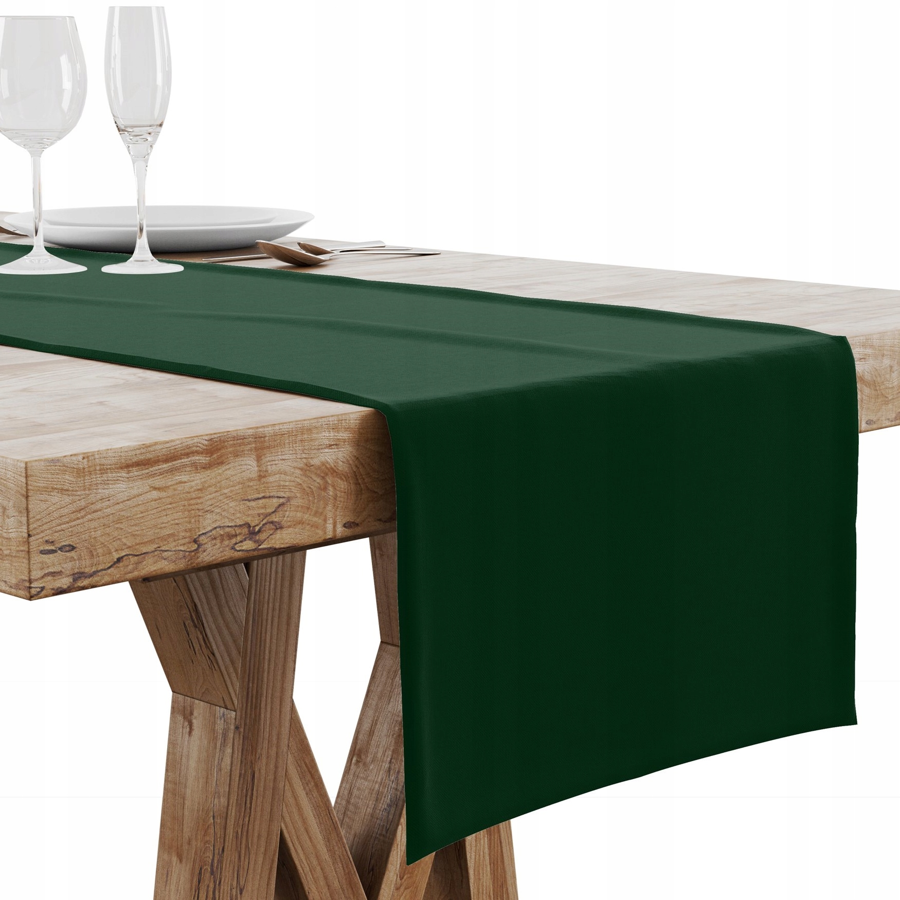 BIEŻNIK OBRUS NA STÓŁ MATOWY GŁADKI 40X140 CM OBSZYTY ZAKŁADKA 2 CM ZIELONY
