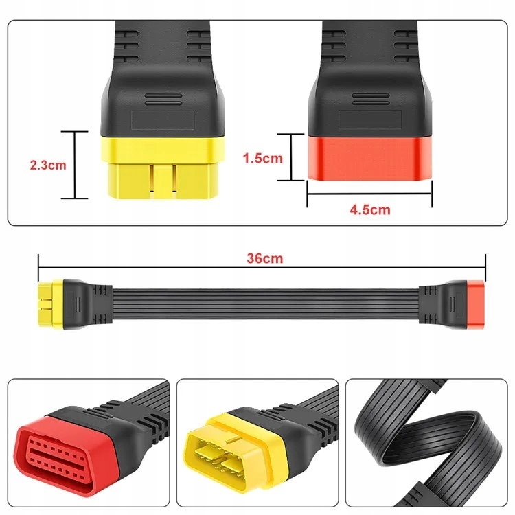 PRZEDŁUŻKA PRZEDŁUŻACZ ADAPTER DO INTERFEJS DIAGNOSTYCZNY OBD2 36cm Zawiera baterie nie
