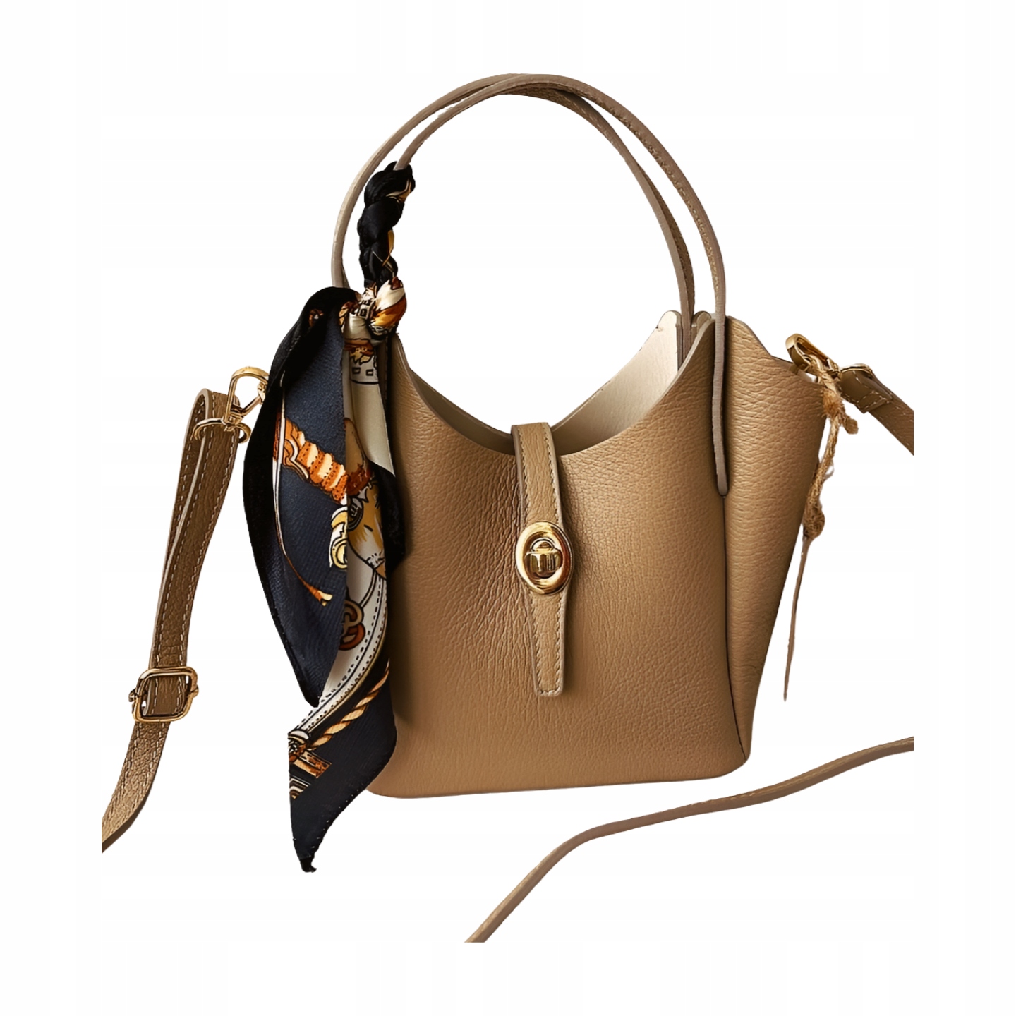 Kabelka mini shopperka kožená béžová s šátkem