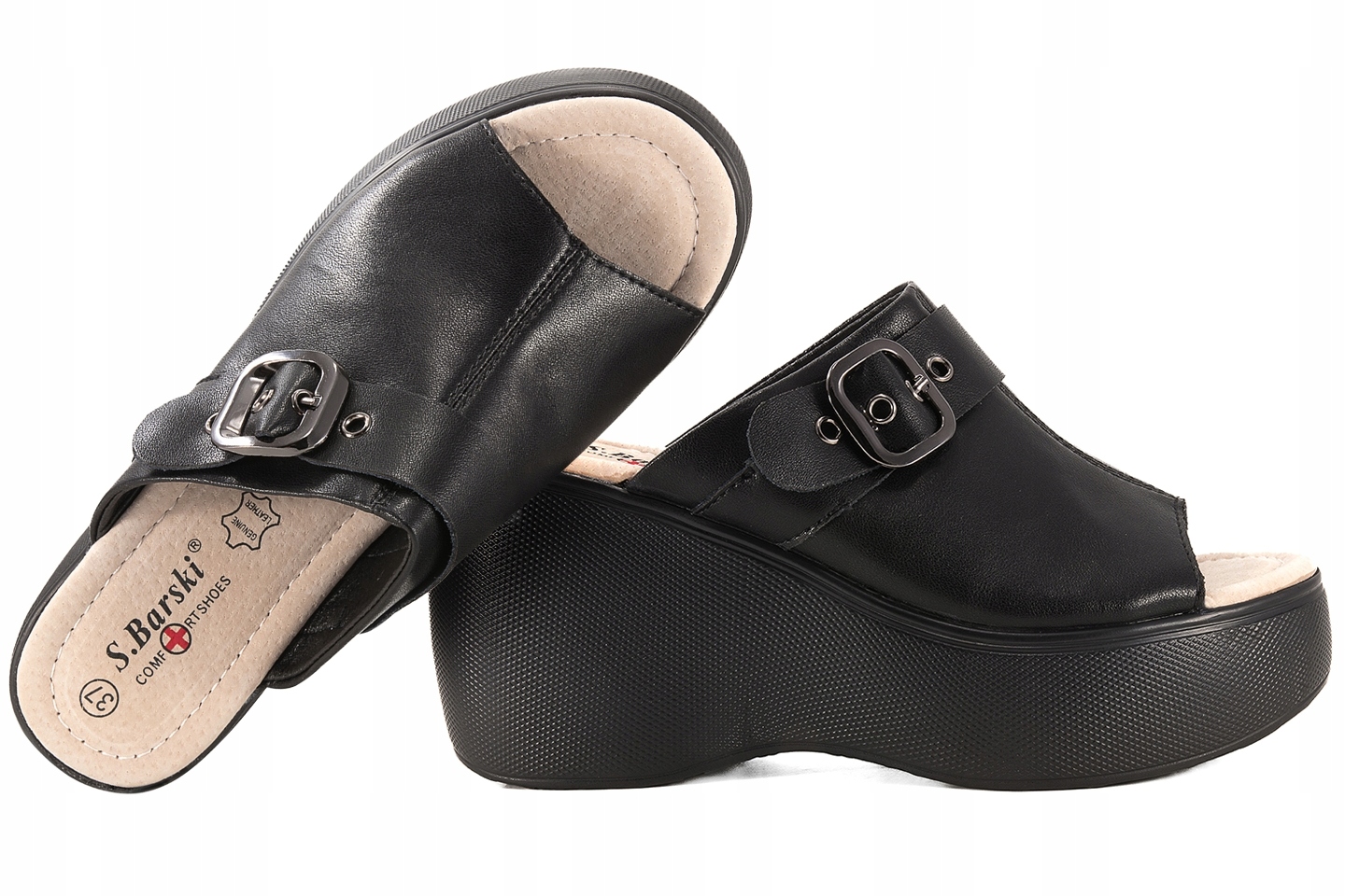 S.barski LR51-542 Dámské Nazouváky Na Platformě Kožené černé 38 Černá