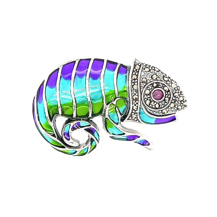 Originální stříbrná brož chameleon