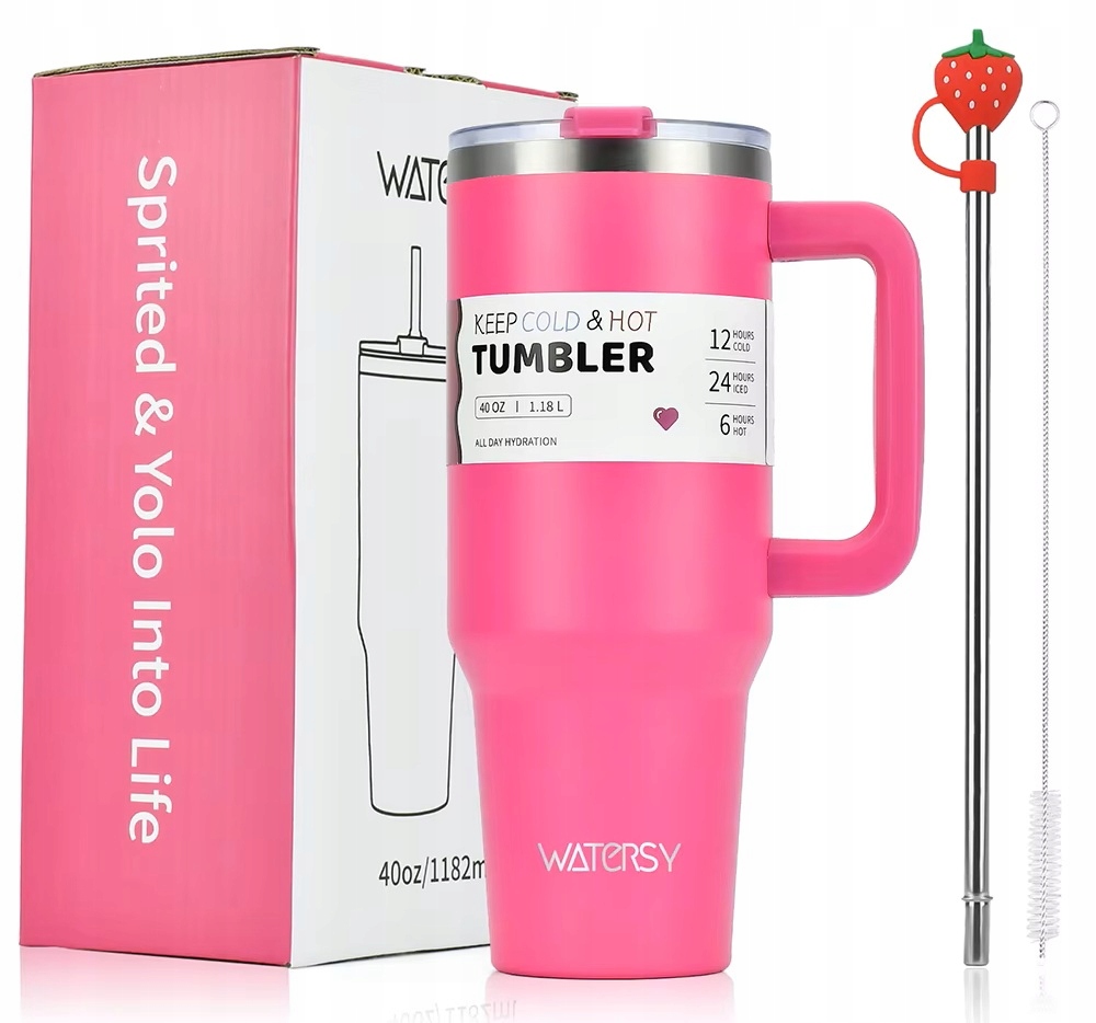 Termohrnek Termoska S Rukojetí Horké Studené Nápoje Na Kávu Růžová 1200 ML