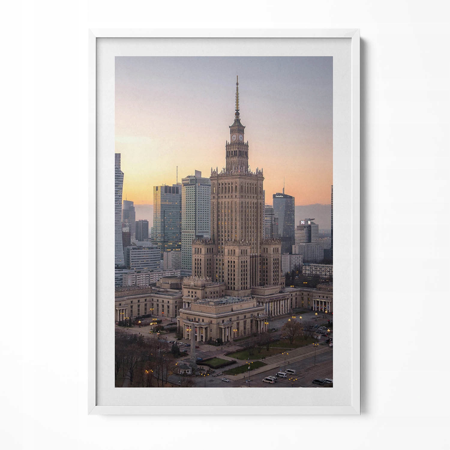 Závěsný obraz rámeček bílé barvy Palác kultury a vědy Varšava 70x100 cm