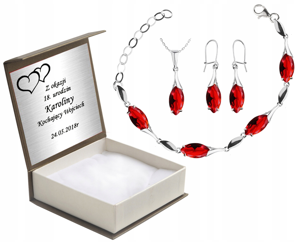 

Komplet Biżuterii Sopelki Z Czerwonymi Cyrkoniami