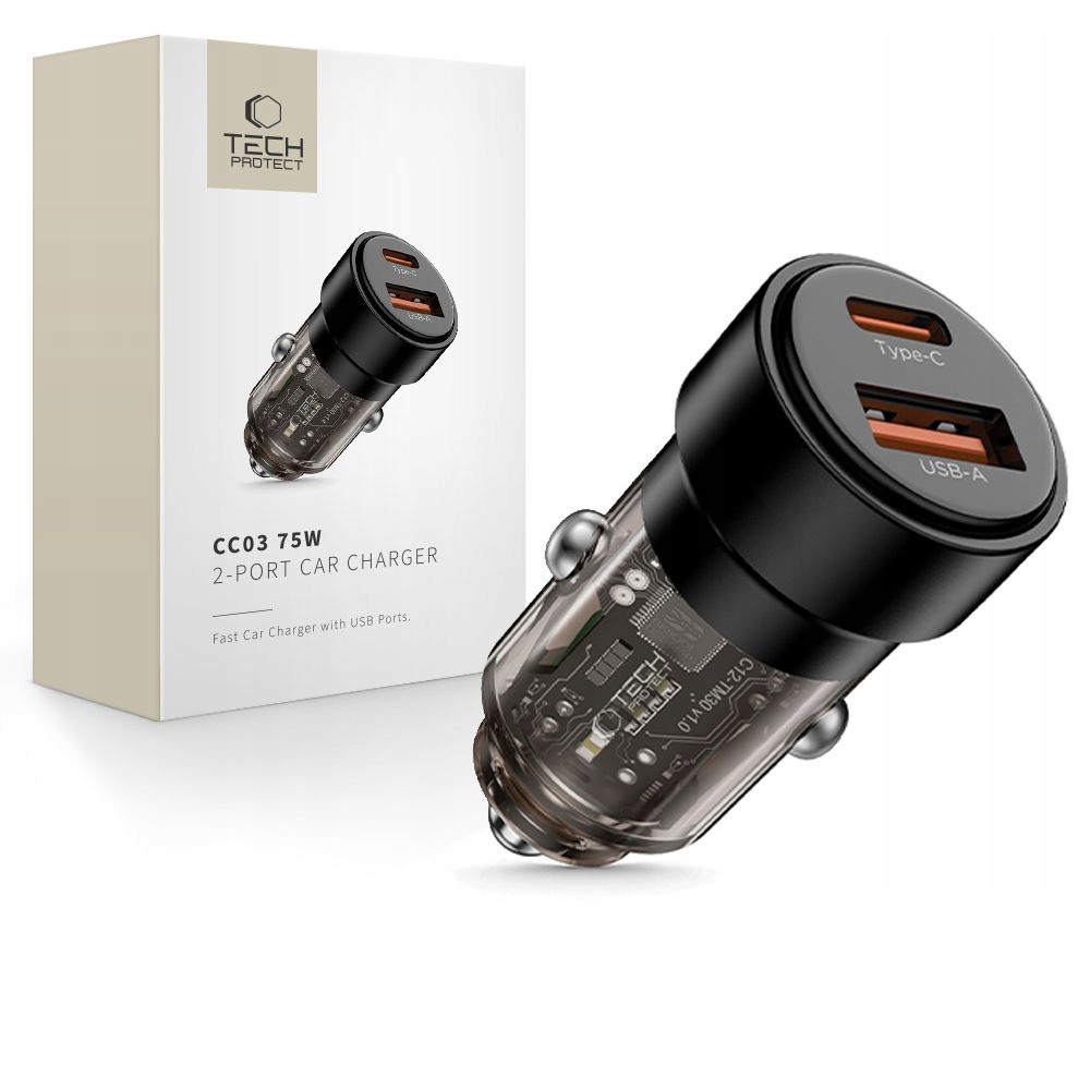 Tech- Protect CC03 2- Port Car Charger Pd 75W Black Tech- Protect