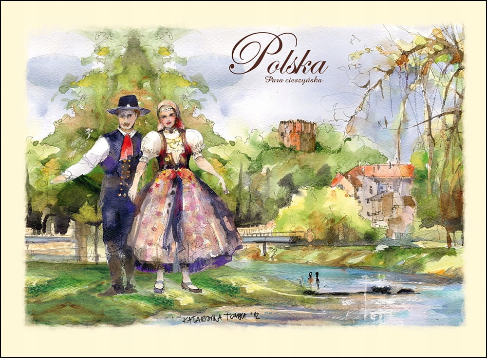 KARTKA POCZTOWA POCZTÓWKA WIDOKÓWKA B6 FOLK STROJE LUDOWE CIESZYŃSKI POLSKA