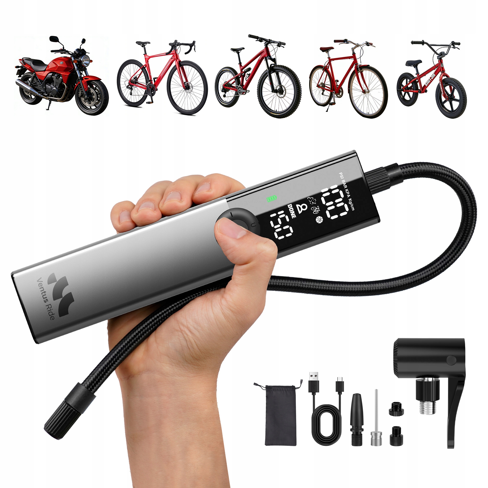 Woowind Ventus Ride Elektryczna Pompka Rowerowa, Pompka do Opon Rowerowych