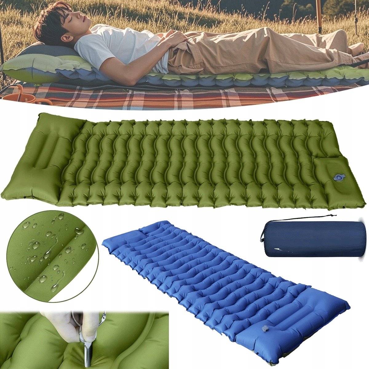 Samonafukovací matrace 10 cm s inovativním ventilem a nožní pumpou, zelená