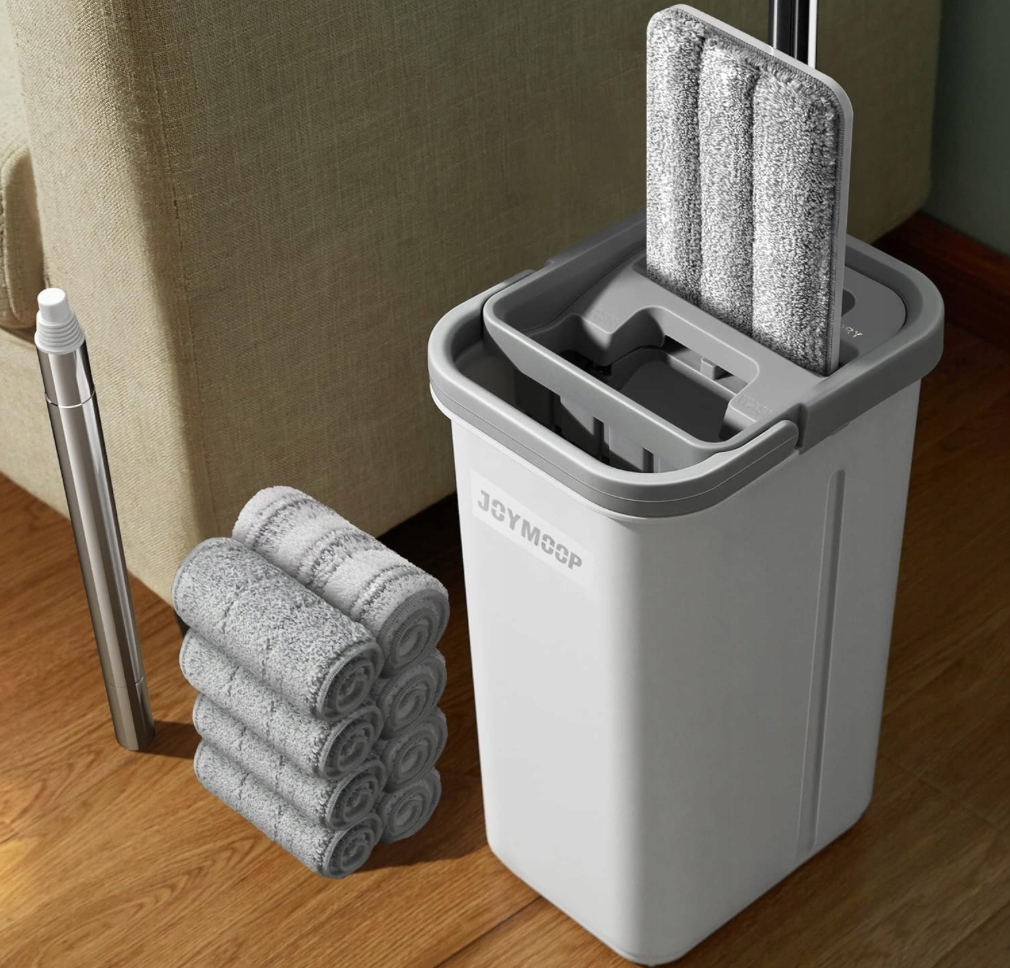 Mop płaski Joymoop z wyciskaczem i 8 mikrofibrami 33x12,5 na mokro i sucho