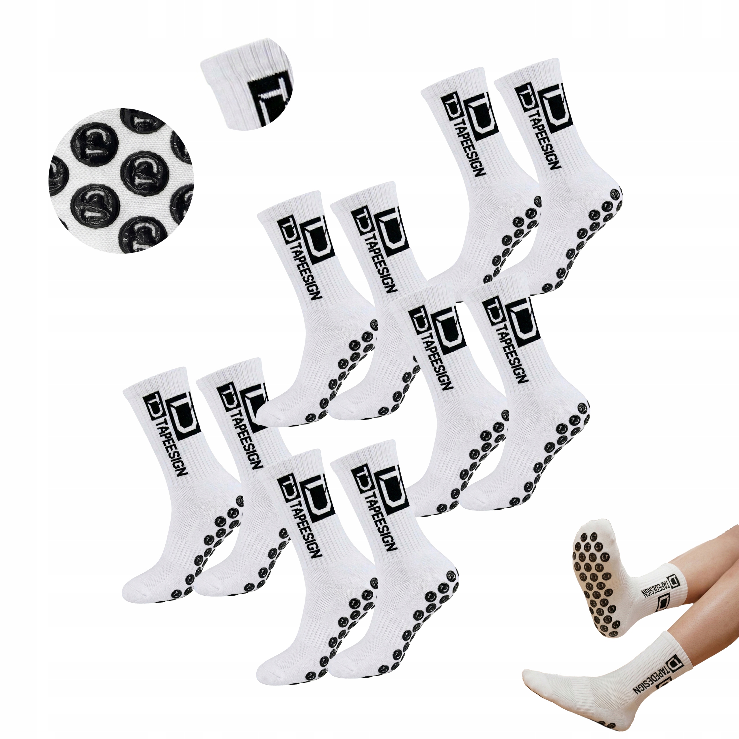 PIŁKARSKIE SKARPETY ANTYPOŚLIZGWE 5 PAR SPORTOWE DŁUGIE GETRY BIAŁE R 34-39