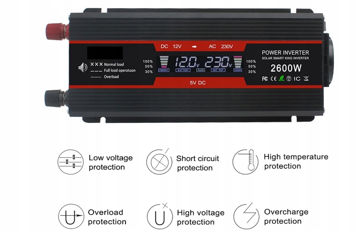 Menič napätia Lvyuan 2600W 12V-230V Usb 5V