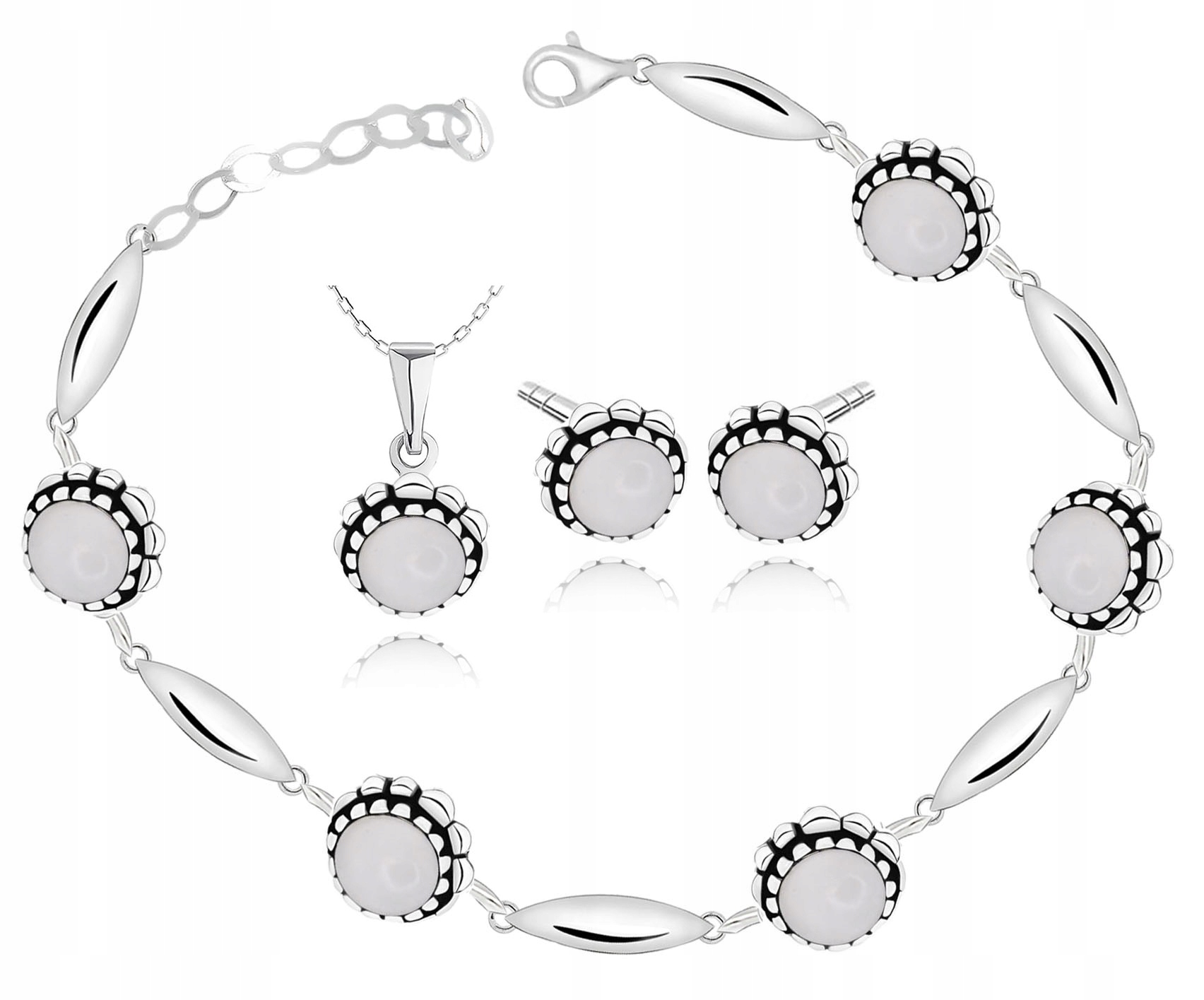 

Srebrny Komplet Biżuterii Z Białymi Kamieniami 925