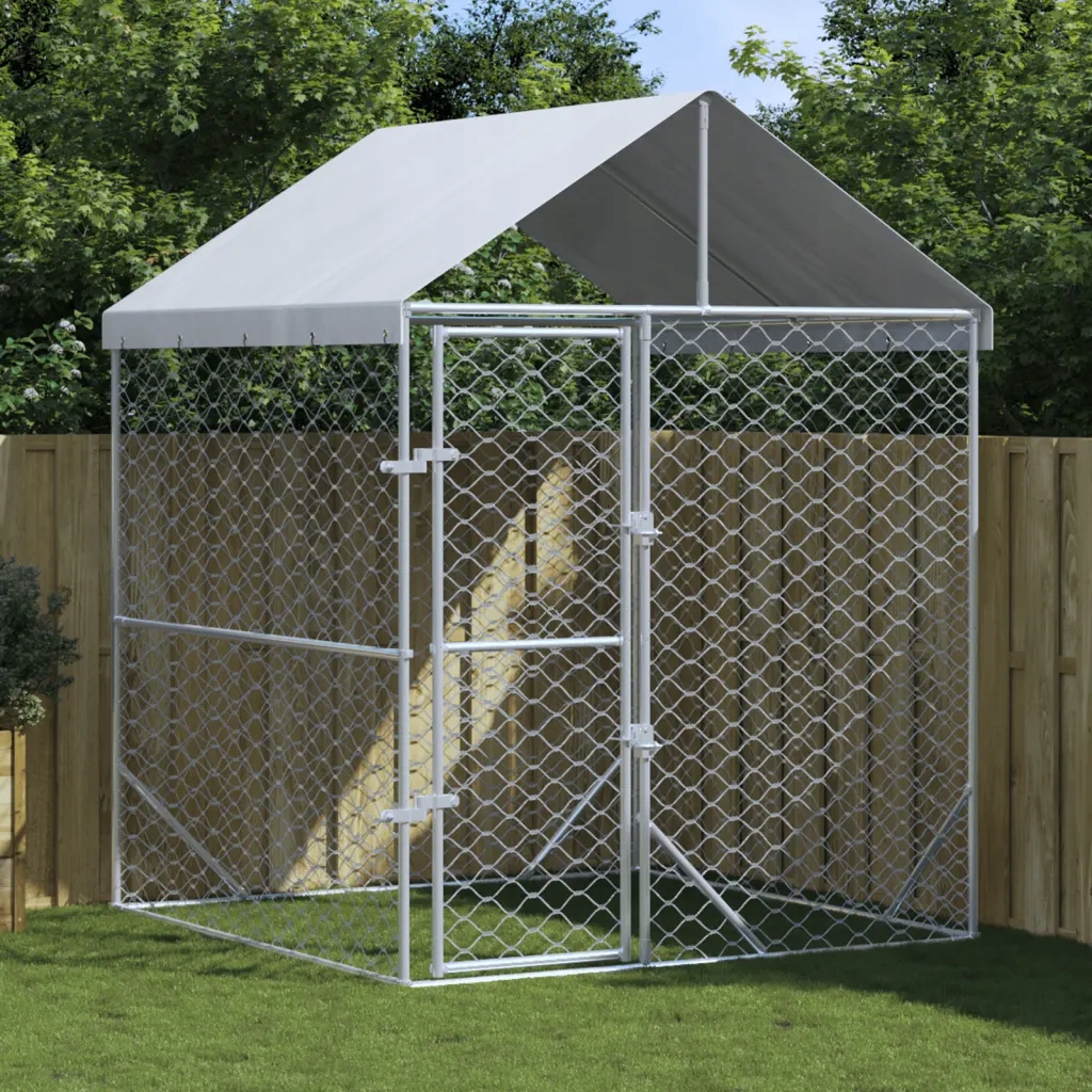 Levně Kotec pro psa, se střechou, stříbrná, 2x2x2,5 m, ocel galvanizovaná