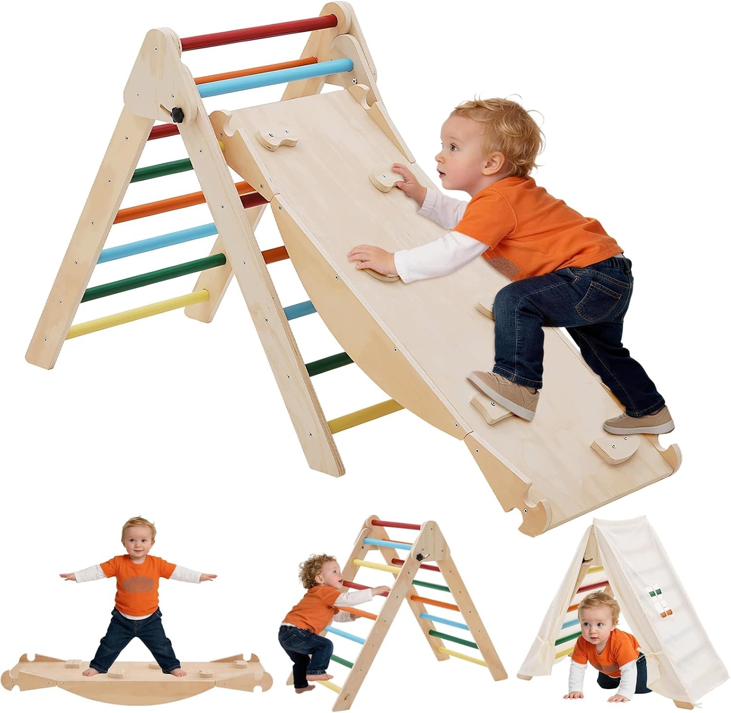 Montessori trójkąt wspinaczkowy 5 w 1 ze zjeżdżalnią i huśtawką