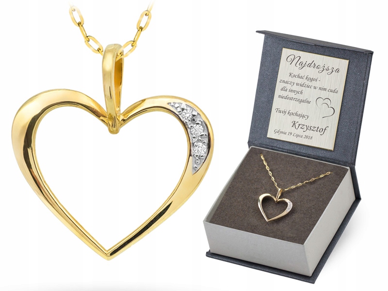 Zlatý Komplet pr. 585 Řetízek 40 cm a přívěsek Srdce s zirkony 14k