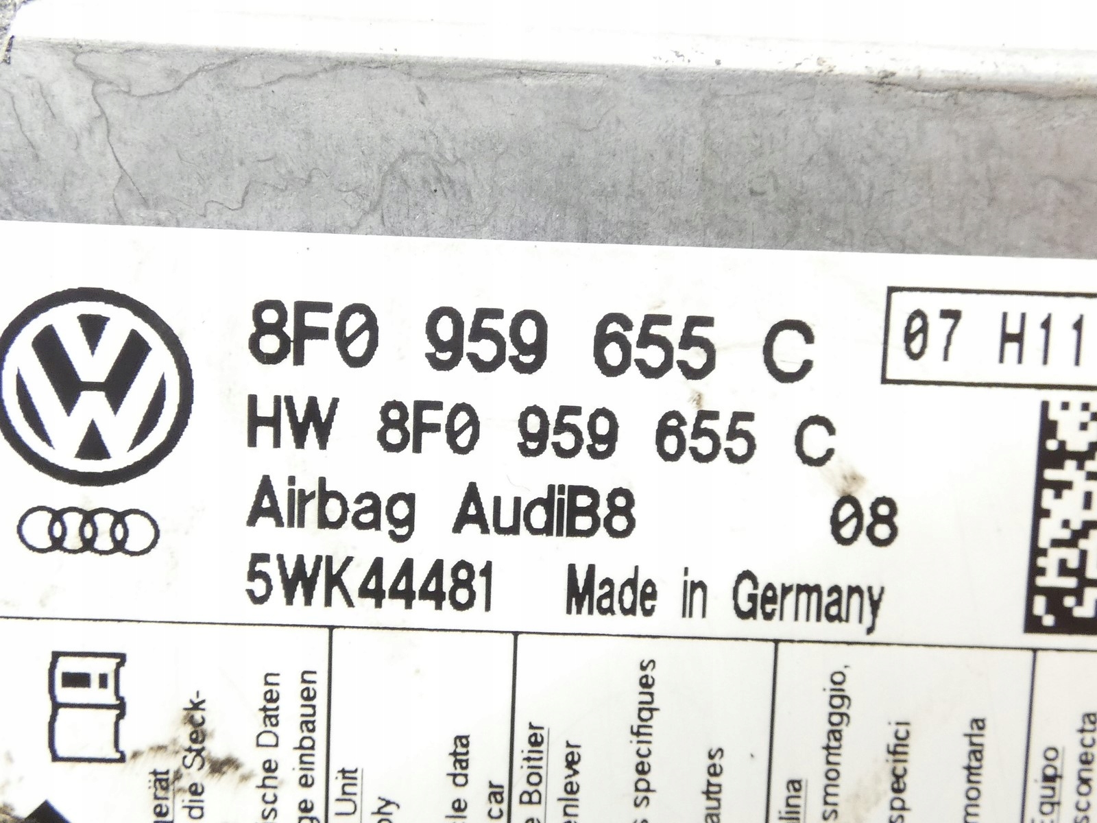 modulo SENSOR airbag POWIETRZNYCH airbag AUDI A5 8T 8F CABRIO 8F0959655C